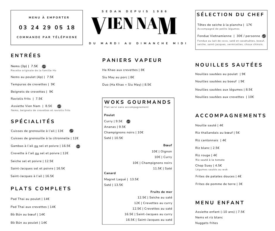 Vien Nam Sedan - Menu Image 1